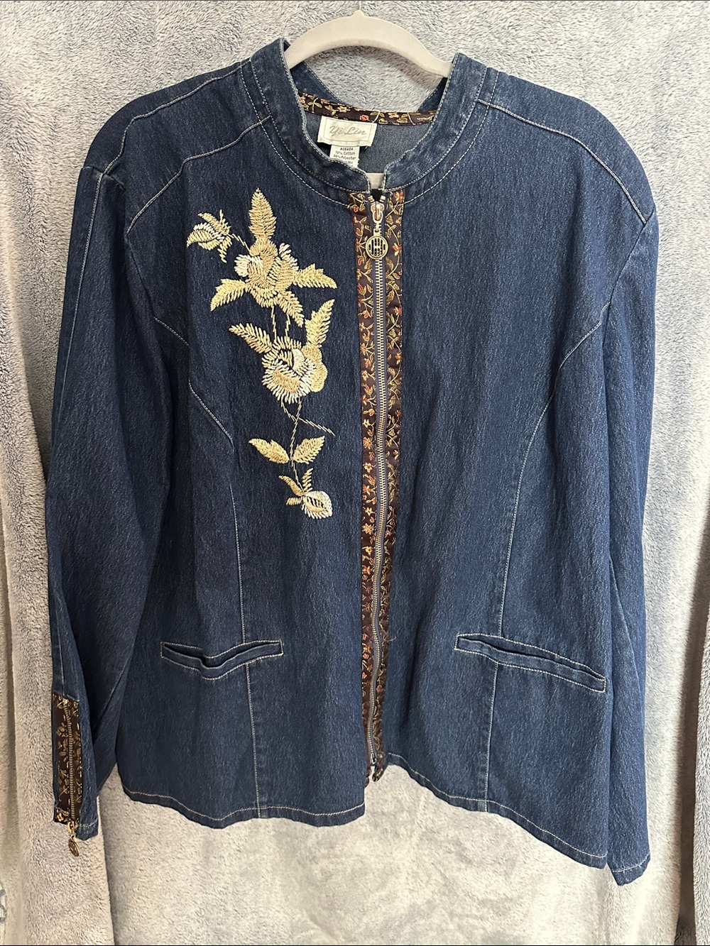 Embroidered Denim Zip Jacket - Blue